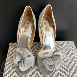 Badgley Mischka Vero Cuoio Heels in Silver Satin